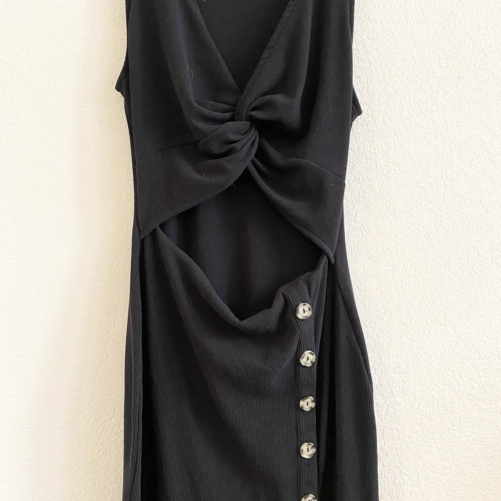 Lulus Dress Black Open Front Button Up Stretch Sleeveless‎ Bodycon Midi  XL - Picture 2 of 10